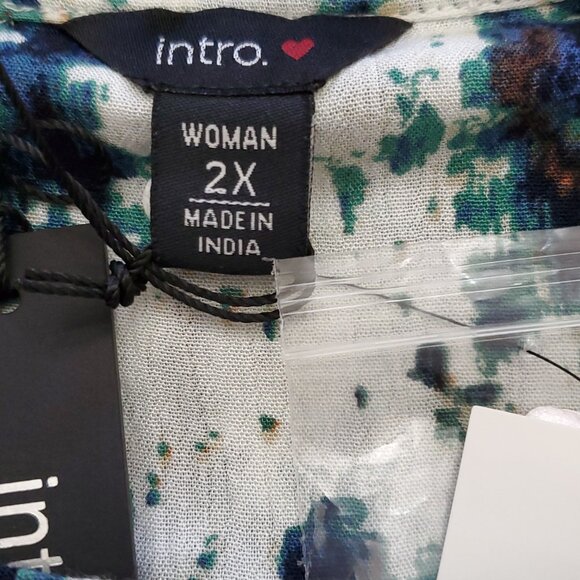 Intro Ikat Print Split Round Neck 3/4 Balloon Sleeve Women's Rayon Boho Top 2X - Picture 7 of 12